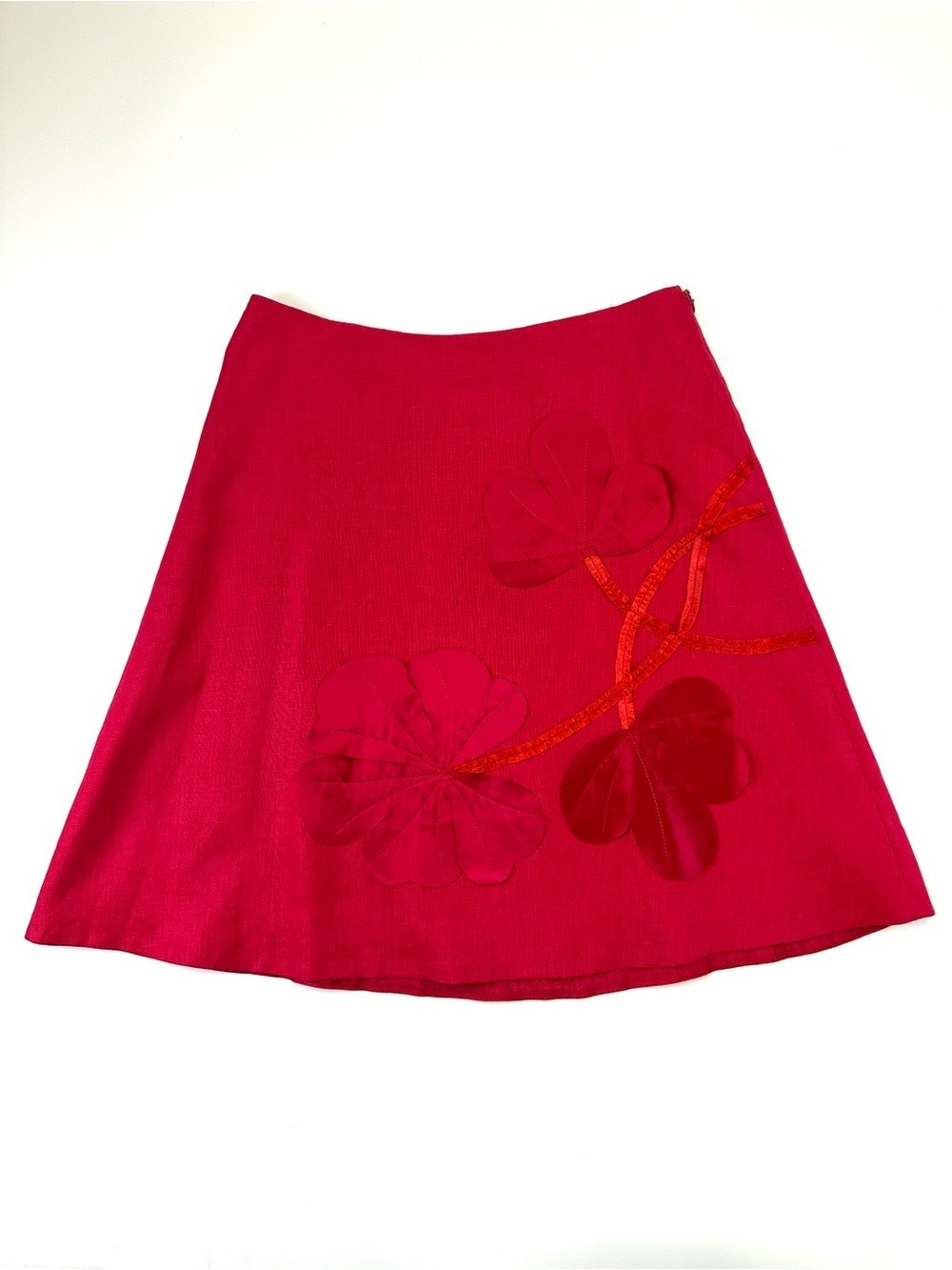 Bianca Nygard Petite Vintage Linen Pink ALine Appliqué Floral Skirt Size 10